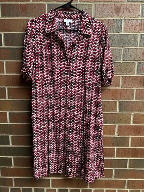 Dress | J. Jill | Geometric Button Front Shirt Dress Pockets | 10P